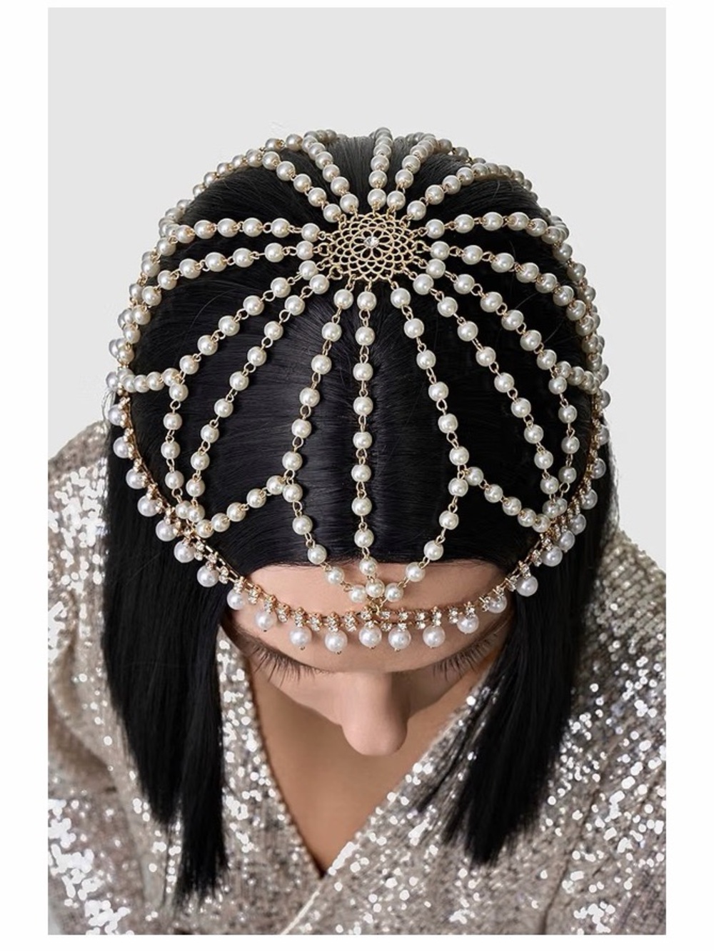Babeyond 1920s Pearl Flapper Cap Headpiece